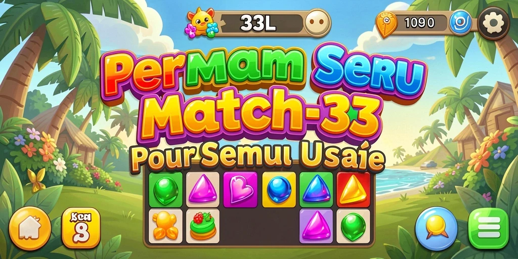 Screenshot gameplay 33L menunjukkan momen mencocokkan objek berwarna-warni.