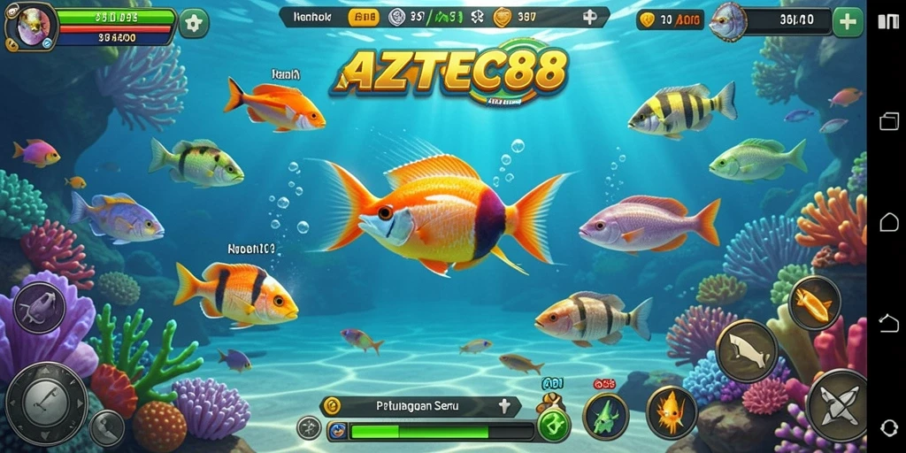 Tampilan gameplay seru AZTEC88 saat menangkap ikan.
