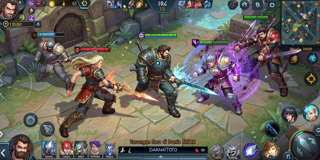 Tangkapan layar gameplay seru di DANATOTO dengan aksi MOBA yang dinamis.