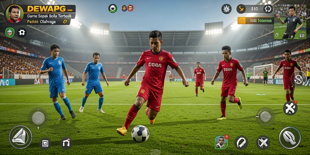 Screenshot utama DEWAPG menampilkan pertandingan sepak bola yang seru.