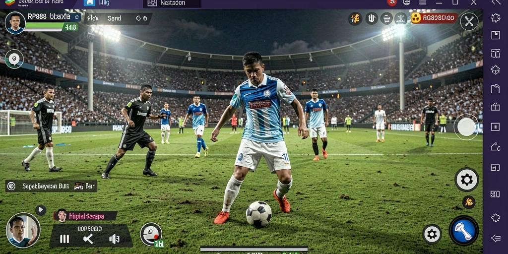 Tampilan gameplay intens dari RP888 dengan aksi sepak bola yang seru.